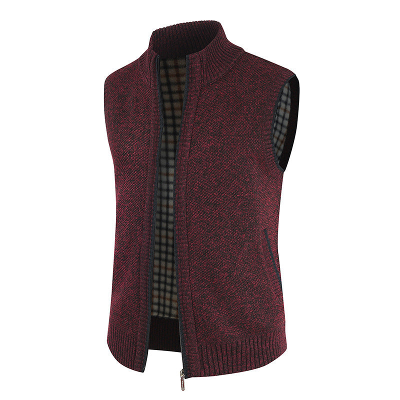 Men's stylish knit vest with stand-up collar and full-length zipper Skorter