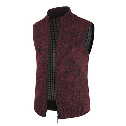 Men's stylish knit vest with stand-up collar and full-length zipper Skorter