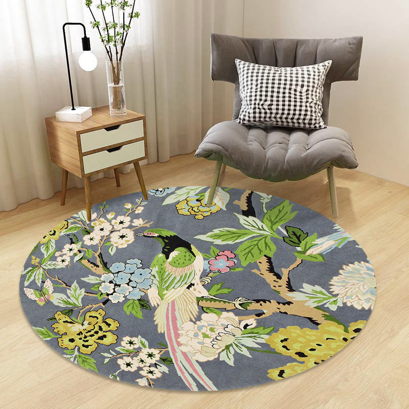 Skorter | Chinoiserie Floral Rug Multicolor Polypropylene Rug Pet Friendly Non-Slip Back Stain Resistant Rug for the Drawing Room