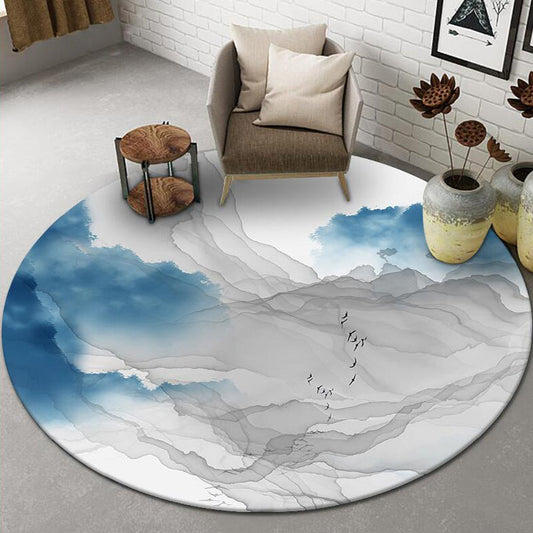 Skorter | Chinese Landscape Print Rug Multicolor Polypropylene Rug Anti-Skid Back Stain Resistant Pet Friendly Rug for the Living Room
