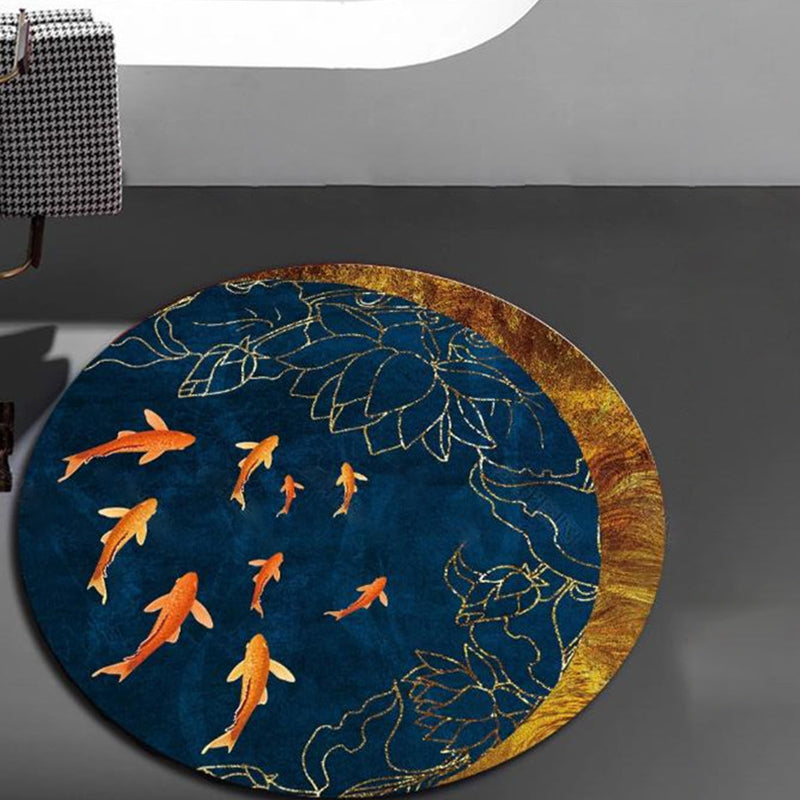 Skorter | Chinese Landscape Print Rug Multicolor Polypropylene Rug Anti-Skid Back Stain Resistant Pet Friendly Rug for the Living Room