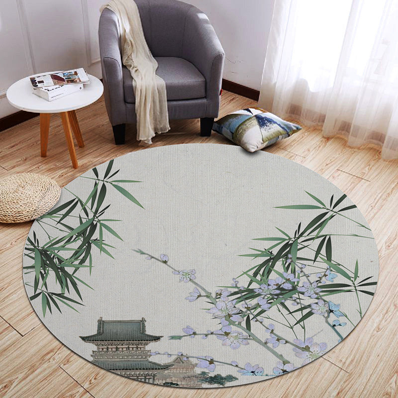 Skorter | Chinese Landscape Print Rug Multicolor Polypropylene Rug Anti-Skid Back Stain Resistant Pet Friendly Rug for the Living Room