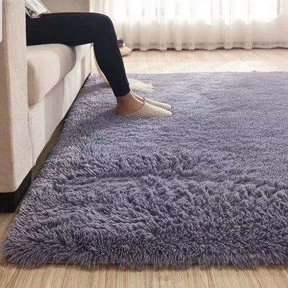 Skorter | Fluffy Plain Rug Multi Colored Casual Rug Synthetic Washable Pet Friendly Non-slip Carpet for Living Room