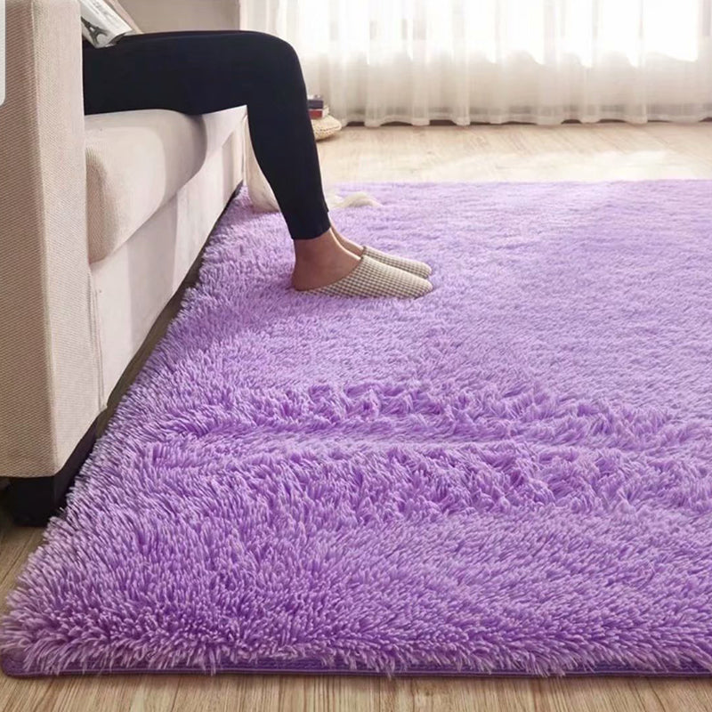 Skorter | Fluffy Plain Rug Multi Colored Casual Rug Synthetic Washable Pet Friendly Non-slip Carpet for Living Room