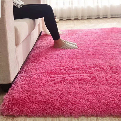 Skorter | Fluffy Plain Rug Multicolored Casual Carpet Synthetic Washable Pet Friendly Non-Slip Carpet for the Living Room