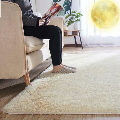 Skorter | Fluffy Plain Rug Multi Colored Casual Rug Synthetic Washable Pet Friendly Non-slip Carpet for Living Room