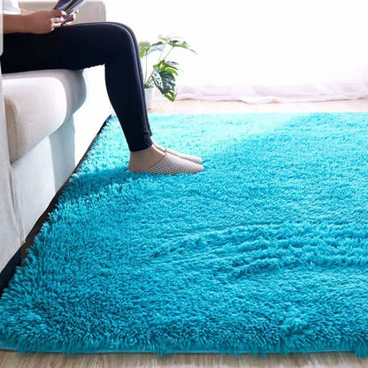 Skorter | Fluffy Plain Rug Multicolored Casual Carpet Synthetic Washable Pet Friendly Non-Slip Carpet for the Living Room