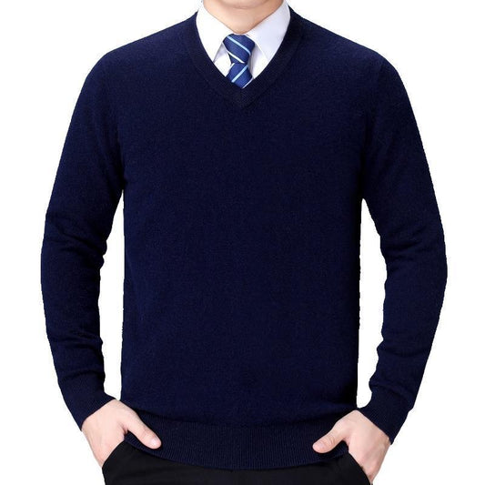 Men's V-neck knitted sweater made of soft cotton blend Skorter