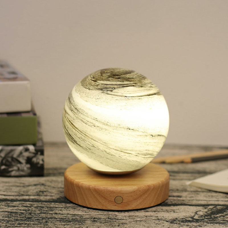 Skorter | Glass Planet Mini Night Light - Postmodern Table Lamp with Wooden Base