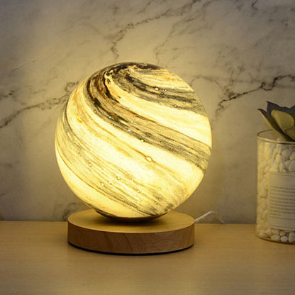 Skorter | Glass Planet Mini Night Light - Postmodern Table Lamp with Wooden Base