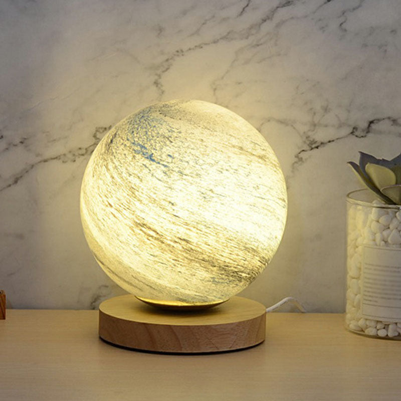 Skorter | Glass Planet Mini Night Light - Postmodern Table Lamp with Wooden Base