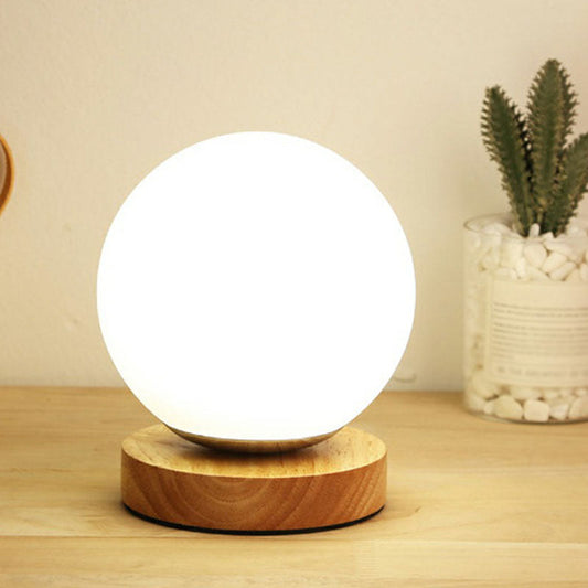 Skorter | Glass Planet Mini Night Light - Postmodern Table Lamp with Wooden Base