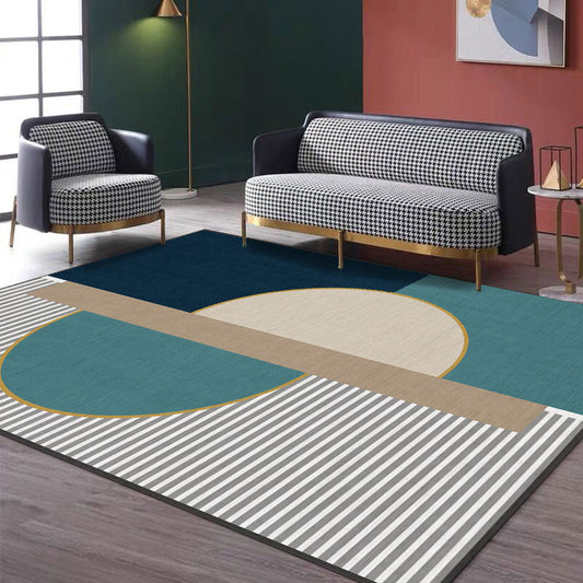 Skorter | Creative Geometric Color-Block Carpet Multi Color Nordic Carpet Synthetic Non-Slip Stain-Resistant Machine Washable Carpet for Home