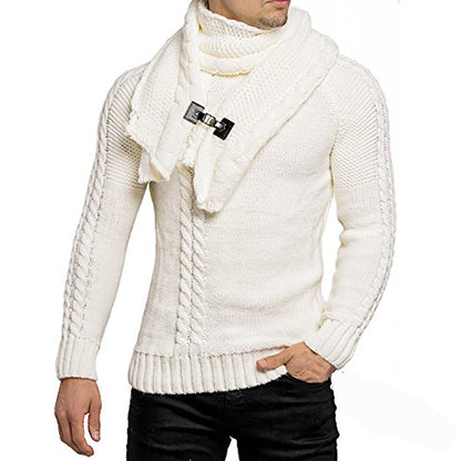 Men's stylish knitted sweater with chic collar and practical scarf Skorter