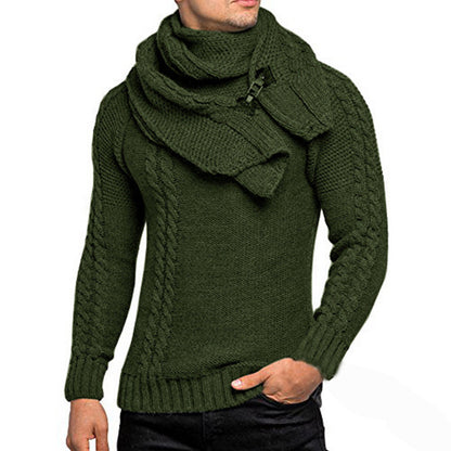 Men's stylish knitted sweater with chic collar and practical scarf Skorter