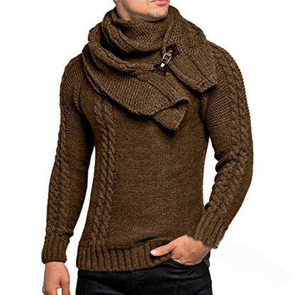 Men's stylish knitted sweater with chic collar and practical scarf Skorter