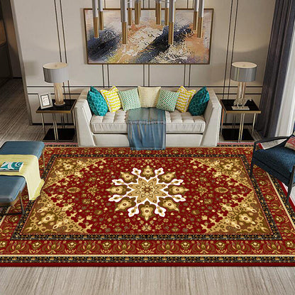 Skorter | Chinese Living Room Rug Multicolored Geometric Printed Area Rug Polyester Non-Slip Pet-Friendly Indoor Rug