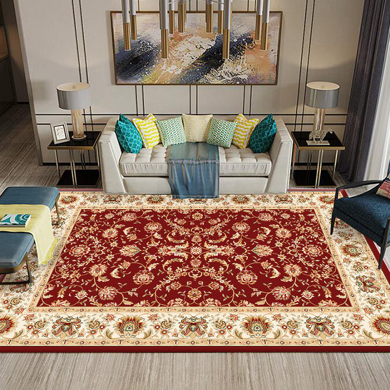 Skorter | Chinese Living Room Rug Multicolored Geometric Printed Area Rug Polyester Non-Slip Pet-Friendly Indoor Rug