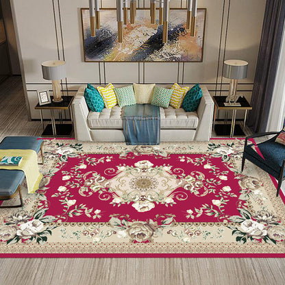 Skorter | Chinese Living Room Rug Multicolored Geometric Printed Area Rug Polyester Non-Slip Pet-Friendly Indoor Rug