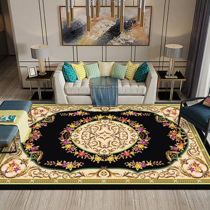 Skorter | Chinese Living Room Rug Multicolored Geometric Printed Area Rug Polyester Non-Slip Pet-Friendly Indoor Rug