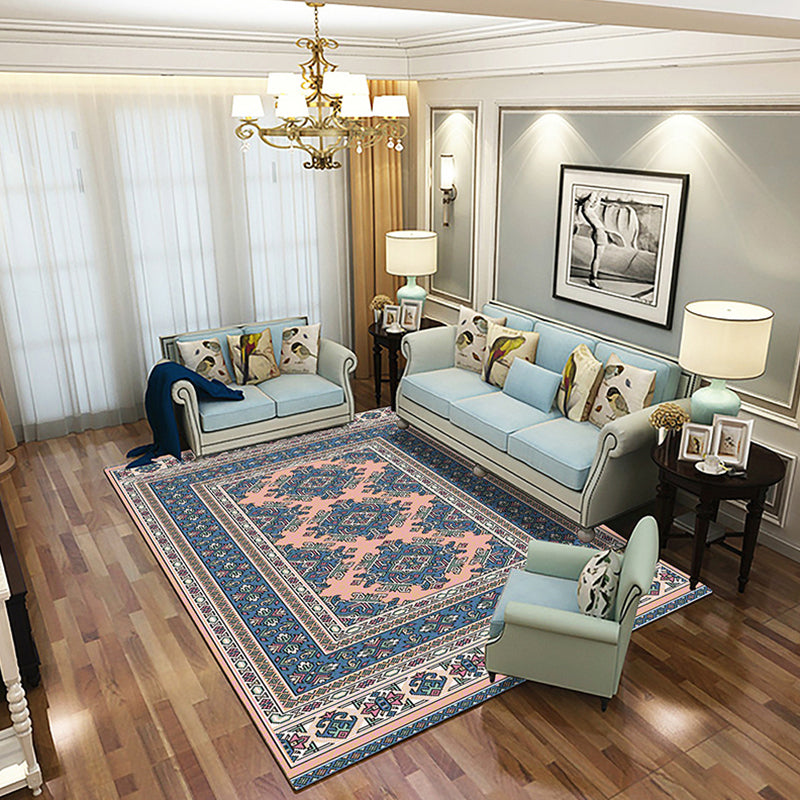 Skorter | Chinese Living Room Rug Multicolored Geometric Printed Area Rug Polyester Non-Slip Pet-Friendly Indoor Rug