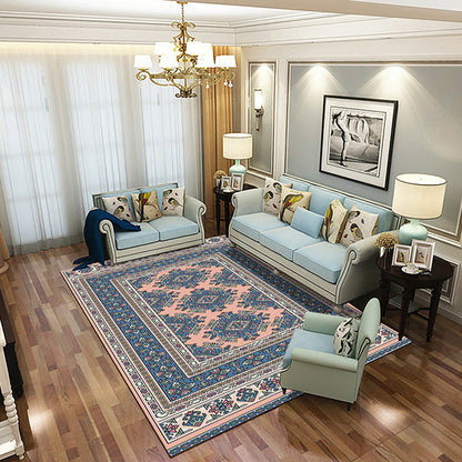 Skorter | Chinese Living Room Rug Multicolored Geometric Printed Area Rug Polyester Non-Slip Pet-Friendly Indoor Rug