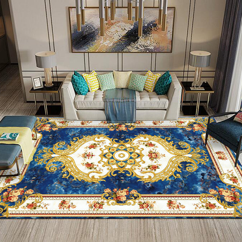 Skorter | Chinese Living Room Rug Multicolored Geometric Printed Area Rug Polyester Non-Slip Pet-Friendly Indoor Rug