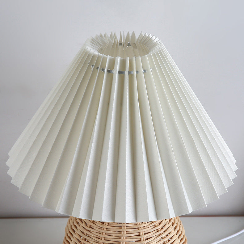 Skorter | RattaLume Nordic LED Table Lamp | Woven Rattan & Foldable Fabric Shade | Mood Light | Decor for the Bedroom