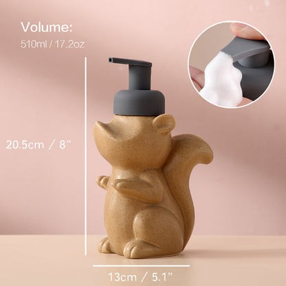 Skorter | Ceramic Soap Dispenser, Squirrel Foam Pump Bathroom Bottle, Animal Design, Refillable Reusable Lotion Pump for Bathroom Kitchen, 510ml/17.2oz