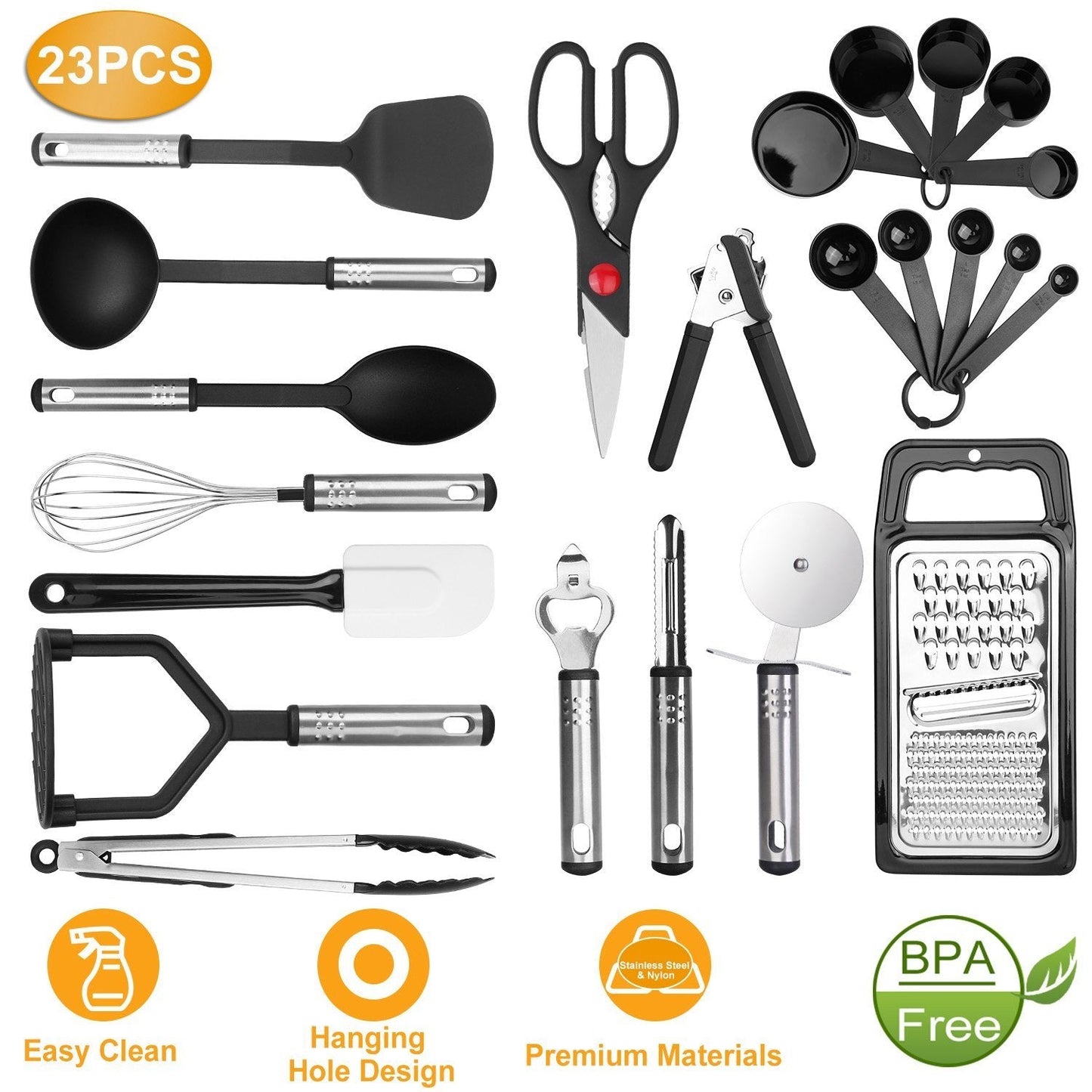 Skorter | 23-piece set: Kitchen Utensil Set Stainless Steel Nylon