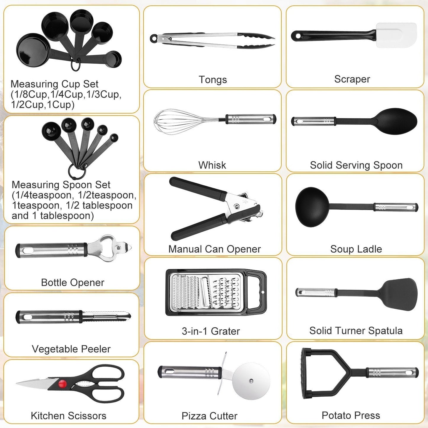 Skorter | 23-piece set: Kitchen Utensil Set Stainless Steel Nylon
