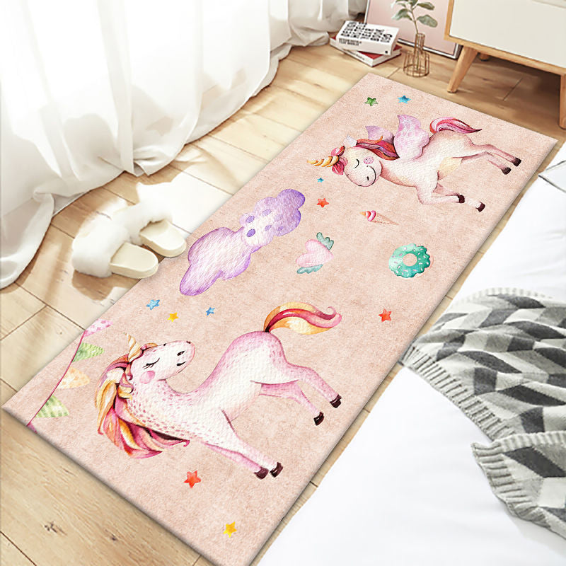 Skorter | Beautiful Bedroom Rug Multicolor Cartoon Printed Indoor Carpet PVC Non-Slip Back Machine Washable Rug