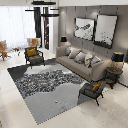 Skorter | Artistic Geometric Abstract Line Rug Multicolor Modern Carpet Synthetic Non-Slip Back Pet-Friendly Rug for Large Room