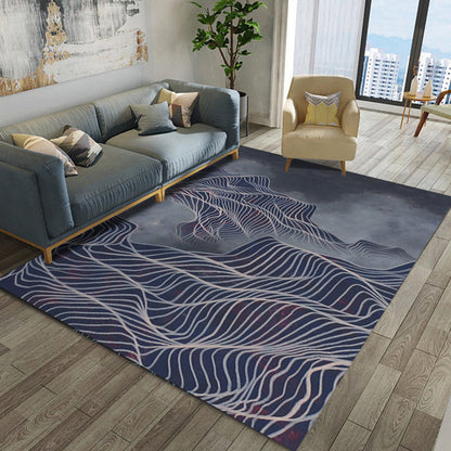 Skorter | Artistic Geometric Abstract Line Rug Multicolor Modern Carpet Synthetic Non-Slip Back Pet-Friendly Rug for Large Room