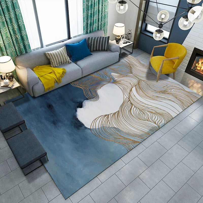 Skorter | Artistic Geometric Abstract Line Rug Multicolor Modern Carpet Synthetic Non-Slip Back Pet-Friendly Rug for Large Room