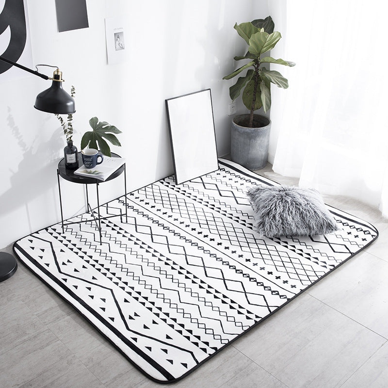 Skorter | Black Living Room Rug Nordic Geometric Print Area Rug Polypropylene Non-Slip Pet Friendly Easy Care Rug