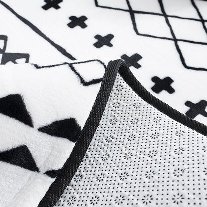 Skorter | Black Living Room Rug Nordic Geometric Print Area Rug Polypropylene Non-Slip Pet Friendly Easy Care Rug