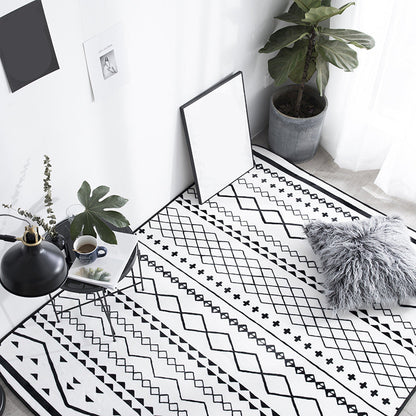 Skorter | Black Living Room Rug Nordic Geometric Print Area Rug Polypropylene Non-Slip Pet Friendly Easy Care Rug