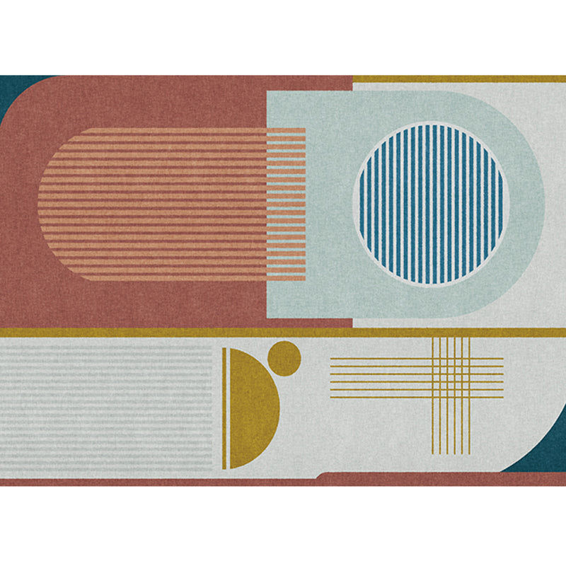 Skorter | Bohemian Living Room Rug Multicolor Geometric Pattern Rug Polyester Non-Slip Mat Pet-Friendly Indoor Rug