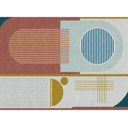 Skorter | Bohemian Living Room Rug Multicolor Geometric Pattern Rug Polyester Non-Slip Mat Pet-Friendly Indoor Rug