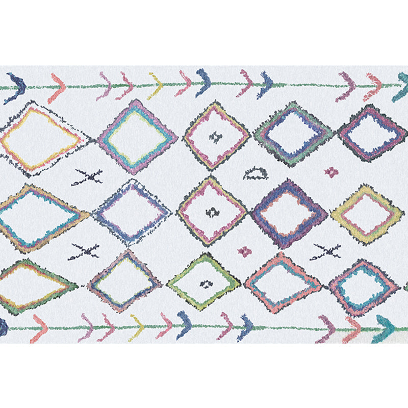 Skorter | Bohemian Living Room Rug Multicolor Geometric Pattern Rug Polyester Non-Slip Mat Pet-Friendly Indoor Rug