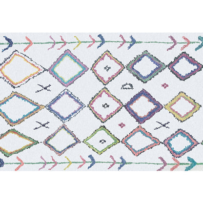 Skorter | Bohemian Living Room Rug Multicolor Geometric Pattern Rug Polyester Non-Slip Mat Pet-Friendly Indoor Rug