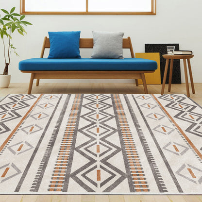 Skorter | Bohemian Living Room Rug Multicolor Geometric Pattern Rug Polyester Non-Slip Mat Pet-Friendly Indoor Rug