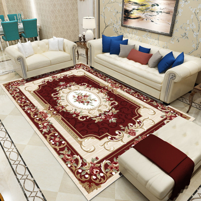 Skorter | Antique Salon Carpet Multicolor Floral Pattern Carpet Polyester Non-Slip Backing Pet-Friendly Indoor Carpet