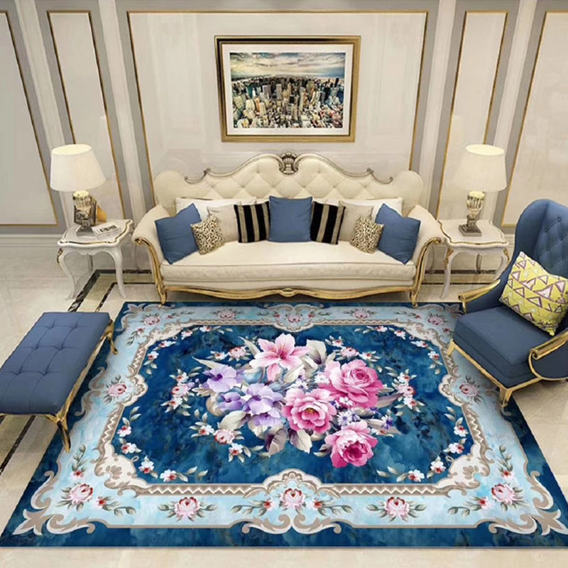 Skorter | Chinoiserie Flower Rug Multicolor Polypropylene Area Rug Non-Slip Back Pet-Friendly Easy Care Indoor Rug for Living Room
