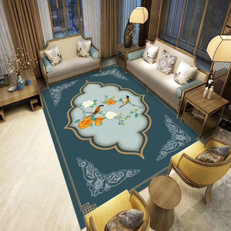 Skorter | Chinoiserie Flower Rug Multicolor Polypropylene Area Rug Non-Slip Back Pet-Friendly Easy Care Indoor Rug for Living Room