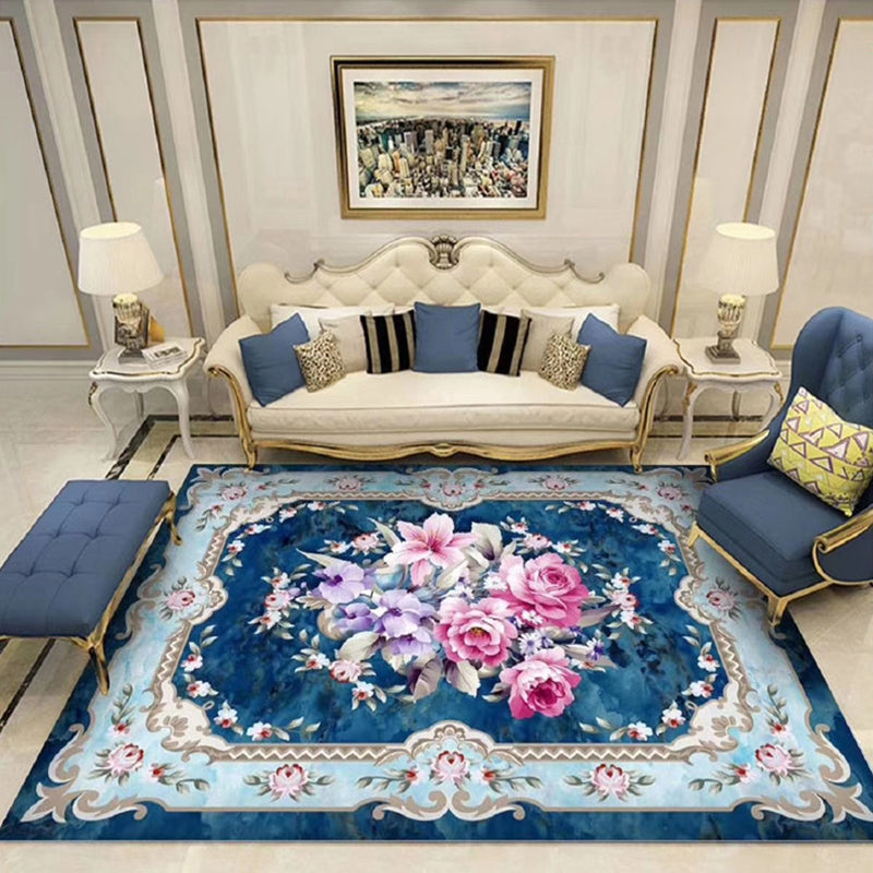 Skorter | Chinoiserie Flower Rug Multicolor Polypropylene Area Rug Non-Slip Back Pet-Friendly Easy Care Indoor Rug for Living Room