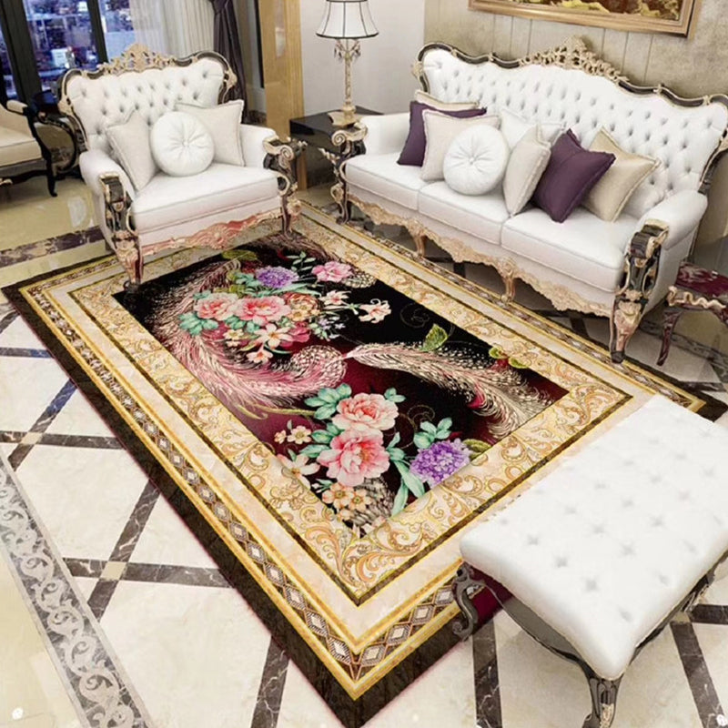 Skorter | Chinoiserie Flower Rug Multicolor Polypropylene Area Rug Non-Slip Back Pet-Friendly Easy Care Indoor Rug for Living Room