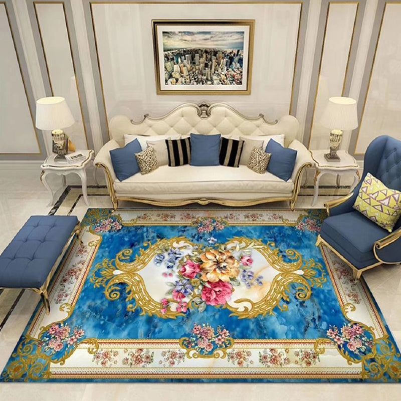 Skorter | Chinoiserie Flower Rug Multicolor Polypropylene Area Rug Non-Slip Back Pet-Friendly Easy Care Indoor Rug for Living Room