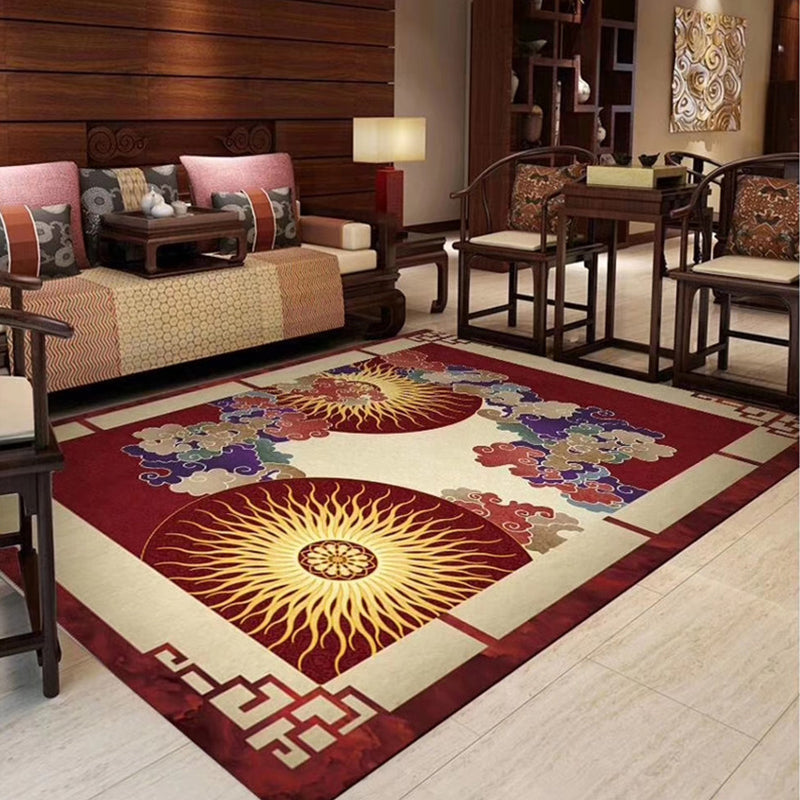Skorter | Chinoiserie Flower Rug Multicolor Polypropylene Area Rug Non-Slip Back Pet-Friendly Easy Care Indoor Rug for Living Room